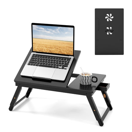 Nastavitelný bambusový stolek pod notebook se zásuvkou – hnědá