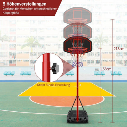 Adjustable Basketball Hoop, 158-218 cm, Indoor/Outdoor