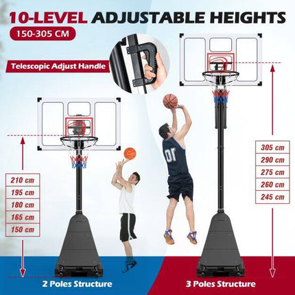 Adjustable Basketball Hoop, 4.9-10 ft, Fillable Base