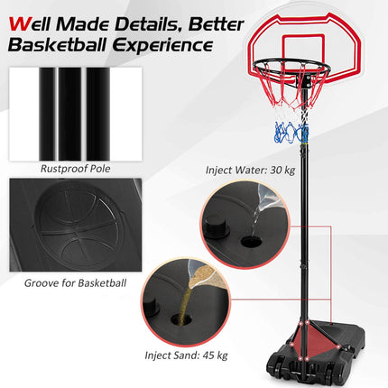 Adjustable Basketball Hoop, Portable Fillable Base, 2 Nets