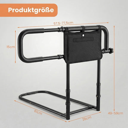 Adjustable Bed Rail for Seniors – Foldable, Black, Metal Frame
