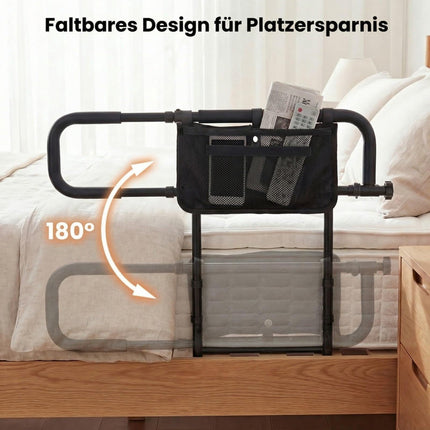 Adjustable Bed Rail for Seniors – Foldable, Black, Metal Frame