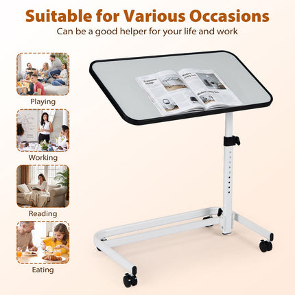 Adjustable Bedside Table with Tilting Top and Casters