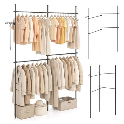 Adjustable Black Clothes Rack with 4 Hanging Rods, 43.3"-124"