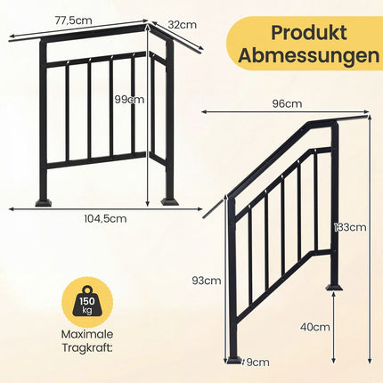 Adjustable Black Outdoor Handrails, 2 Pack, Galvanized Metal