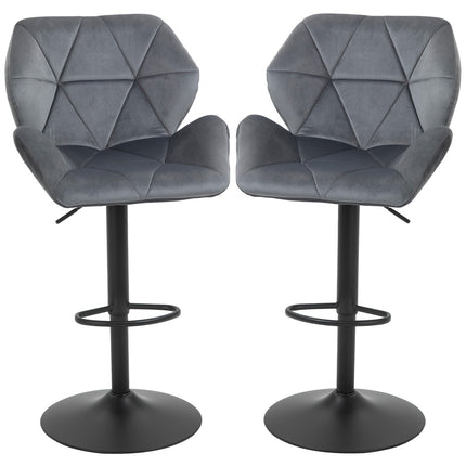 Adjustable Blue Velvet Bar Stools with Backrest, Set of 2