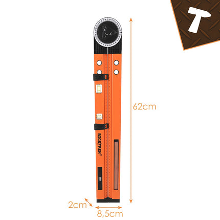 Nastavitelný truhlářský úhloměr s vodováhou, 500mm
