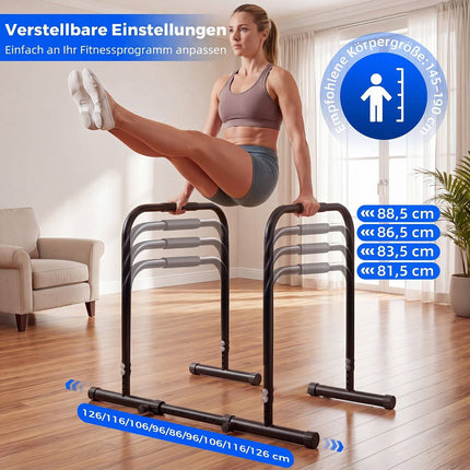 Adjustable Dip Bar Station, 660 lbs Capacity, Black Metal