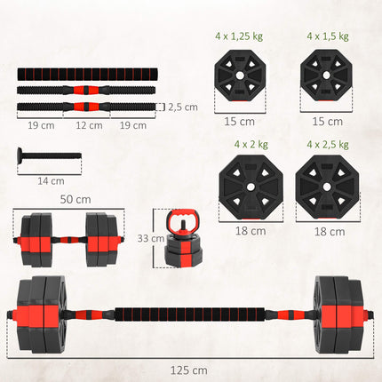 Nastavitelná sada činek 30 kg – souprava 6 v 1 s velkou činkou