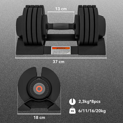 Nastavitelná sada činek, 6–20 kg s protiskluzovým úchopem