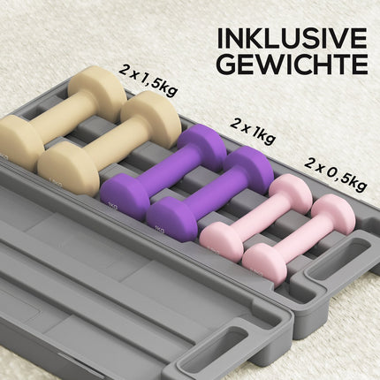 Nastavitelná sada činek s kufříkem, 6 párů: 0.5kg až 1.5kg
