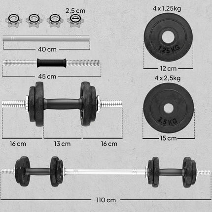 Adjustable Dumbbell and Barbell Set, 20KG, Non-Slip Grip