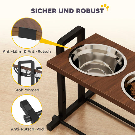 Adjustable Elevated Dog Bowl Stand with 2 Stainless Steel Bowls, 1.2L Each