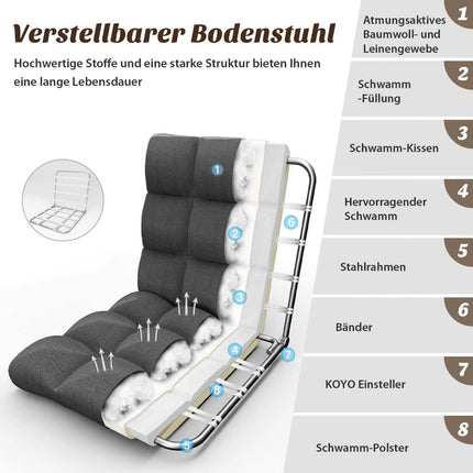 Adjustable Floor Chair, Foam, 106.5x55.5x10 cm, Dark Grey