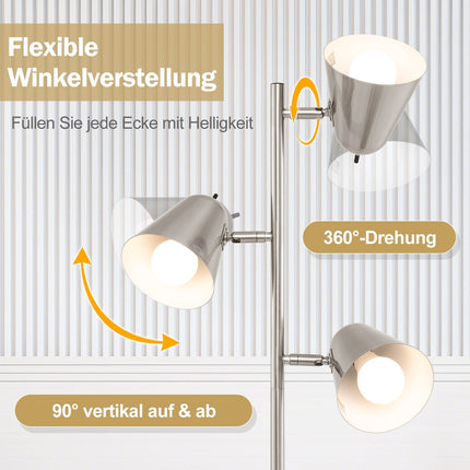 Nastavitelná stojací lampa se 3 LED žárovkami, otočná stínidla 360