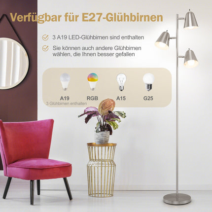 Nastavitelná stojací lampa se 3 LED žárovkami, otočná stínidla 360