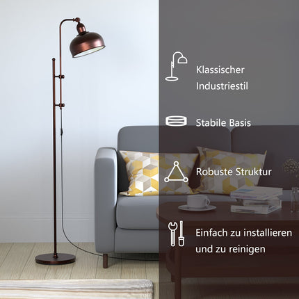 Nastavitelná stojací lampa s kovovým rámem, otočná hlava 180