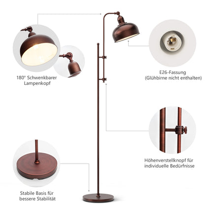 Nastavitelná stojací lampa s kovovým rámem, otočná hlava 180