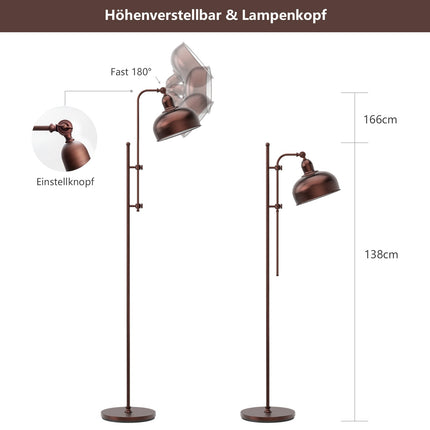 Nastavitelná stojací lampa s kovovým rámem, otočná hlava 180