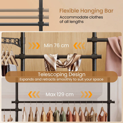 Adjustable Floor-to-Ceiling Clothes Rack, Black, 6 Rods