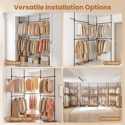 Adjustable Floor-to-Ceiling Clothes Rack, Black, 6 Rods