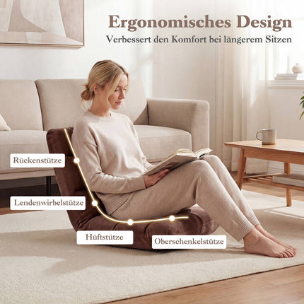 Adjustable Folding Floor Chair, Brown Coral Fleece