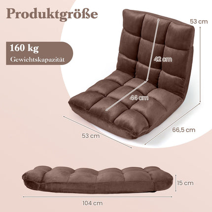 Adjustable Folding Floor Chair, Brown Coral Fleece