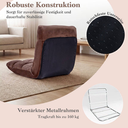 Adjustable Folding Floor Chair, Brown Coral Fleece