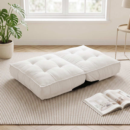 Adjustable Folding Floor Chair, White Corduroy, 6-Position Recline