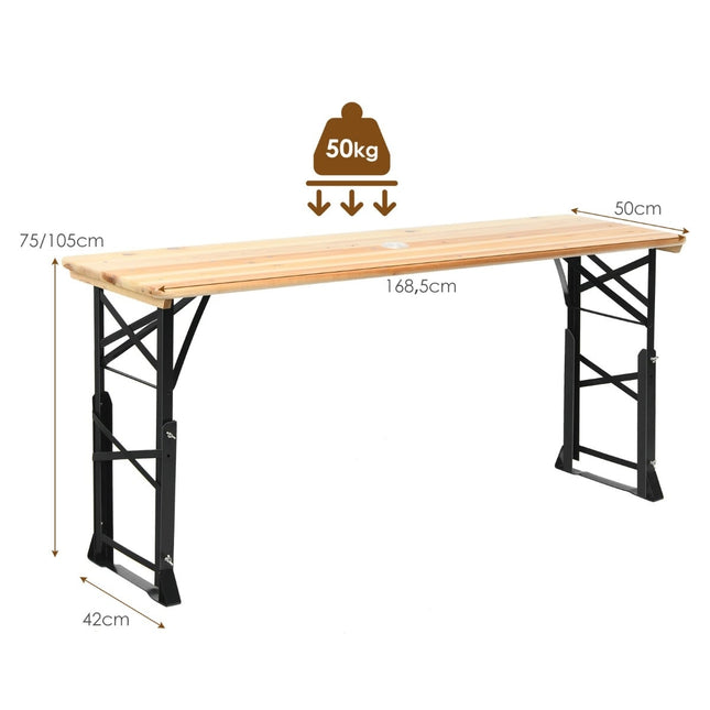 Adjustable Folding Wooden Picnic Table with Umbrella Hole