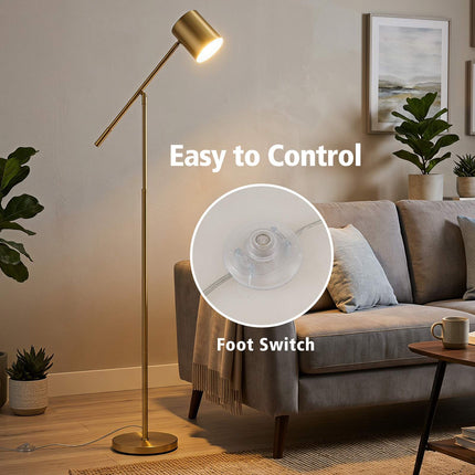 Adjustable Gold Floor Lamp with E27 Socket and Foot Switch