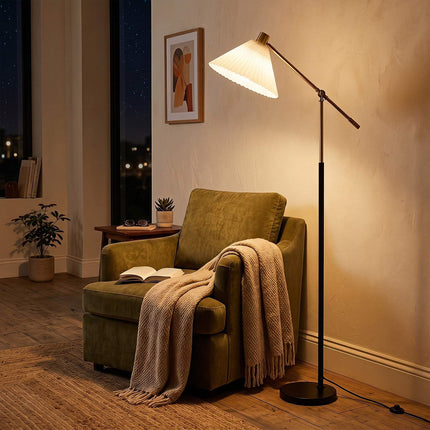 Adjustable Gold Floor Lamp with Fabric Shade, 157 cm