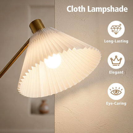 Adjustable Gold Floor Lamp with Fabric Shade, 157 cm