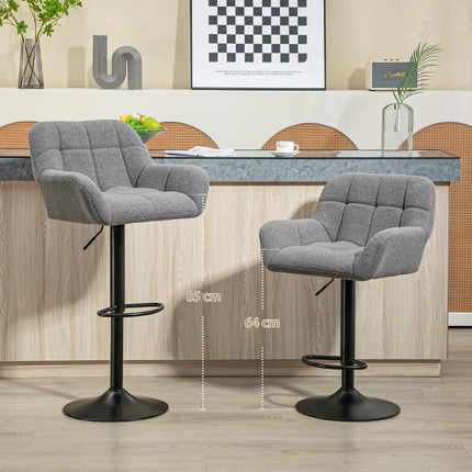 Adjustable Grey Bar Stools, Set of 2, 360° Swivel
