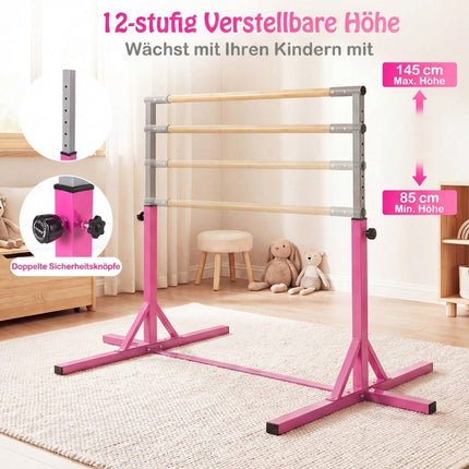 Nastavitelná dětská gymnastická hrazda, 85-145 cm, růžová