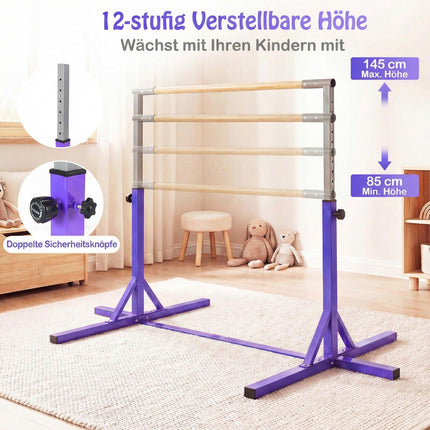 Nastavitelná dětská gymnastická hrazda, 85-145 cm, fialová