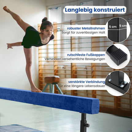 Nastavitelná gymnastická kladina, 226 cm, 3 výšky, modrá