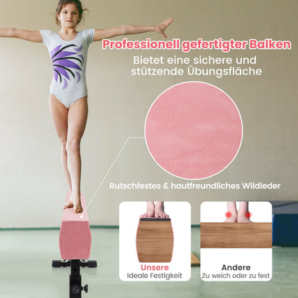Nastavitelná gymnastická kladina, 226 cm, růžová, 3 výšky