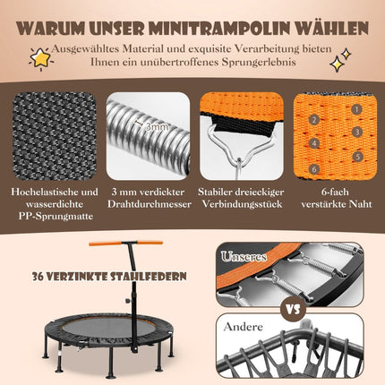 Verstellbarer Griff, Minitrampolin, faltbar, 117 cm, Orange