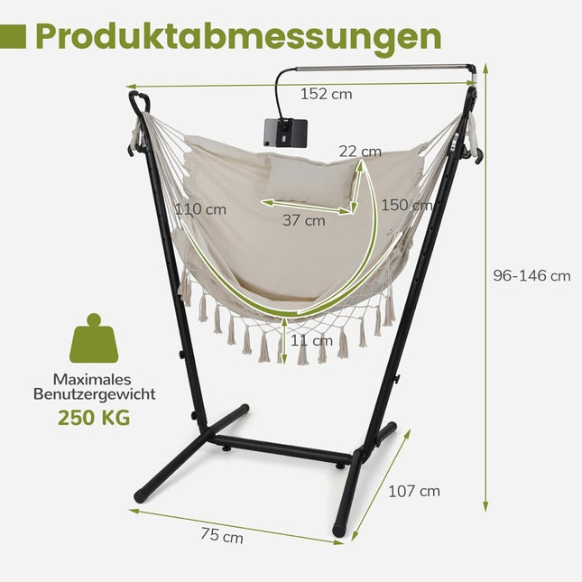 Adjustable Hanging Chair with Stand, Beige, 250kg Capacity