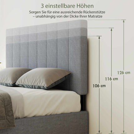Nastavitelné čelo postele s kovovými nohami, vzhled lnu, 160 cm, šedá