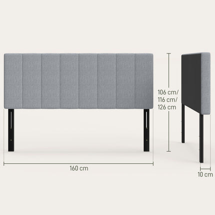 Nastavitelné čelo postele s kovovými nohami, vzhled lnu, 160 cm, šedá