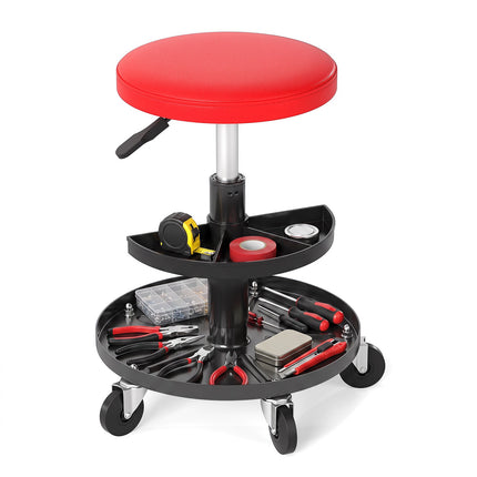 Adjustable Height Rolling Mechanic Stool with Tool Trays