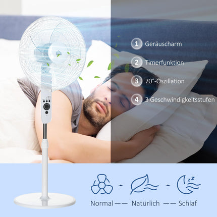 Výškově nastavitelný stojanový ventilátor s dálkovým ovládáním, 3 rychlosti, bílá