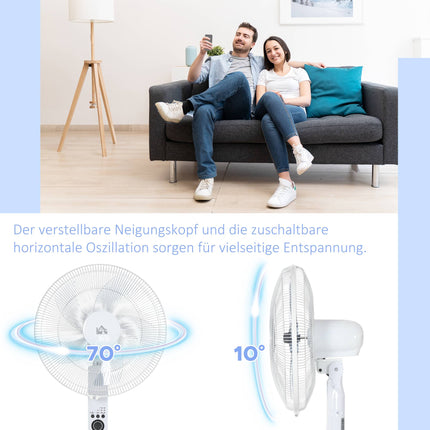 Výškově nastavitelný stojanový ventilátor s dálkovým ovládáním, 3 rychlosti, bílá