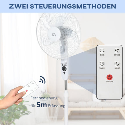 Výškově nastavitelný stojanový ventilátor s dálkovým ovládáním, 3 rychlosti, bílá