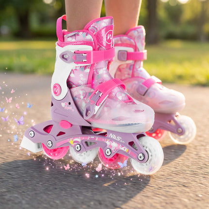 Adjustable Inline Skates, Pink, Size XS (27-30), 2-in-1