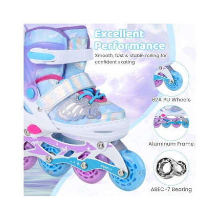 Adjustable Inline Skates for Kids with Light-Up Wheels, Blue, Size S 30-33
