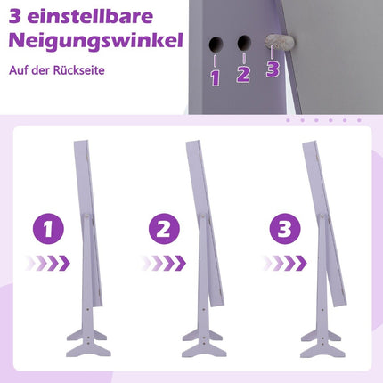 Adjustable Jewelry Cabinet with Full-Length Mirror, Purple
