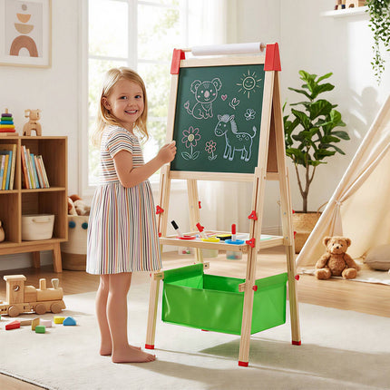 Adjustable Kids Art Easel with Magnetic Chalkboard & Whiteboard